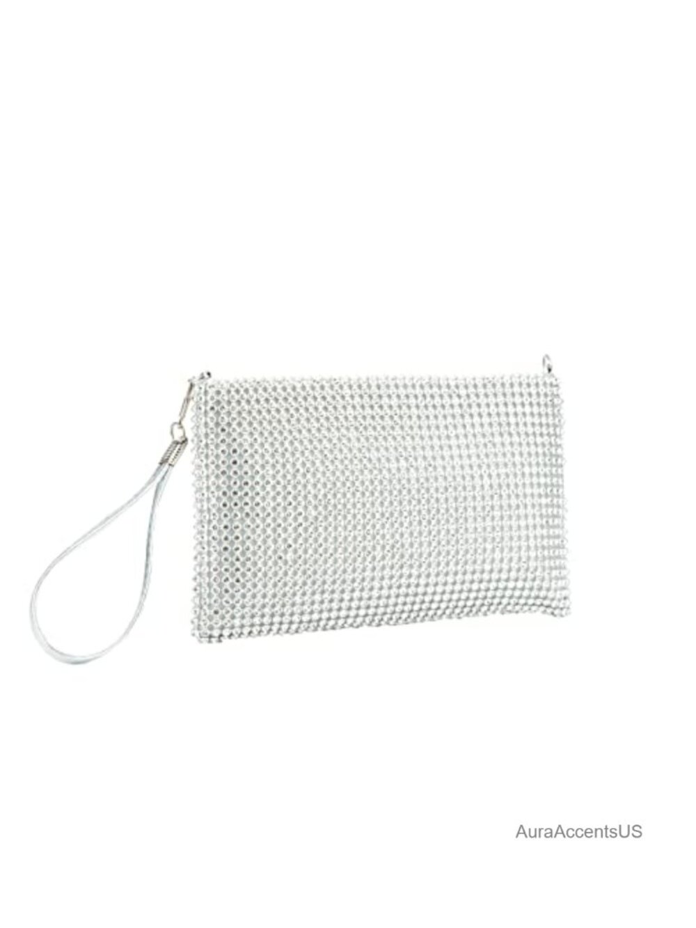 Crystal Rhinestone Mesh Evening Clutch Wristlet with Chain